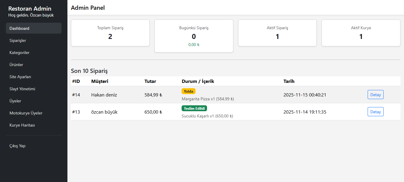 Restoran Müşteri Kurye Takip Sistemi