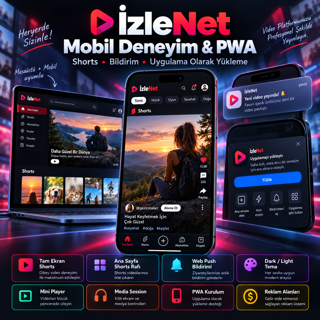 YouTube Tarzı Video & Shorts Platformu | PWA, Admin Paneli, Otomasyonlu PHP Script