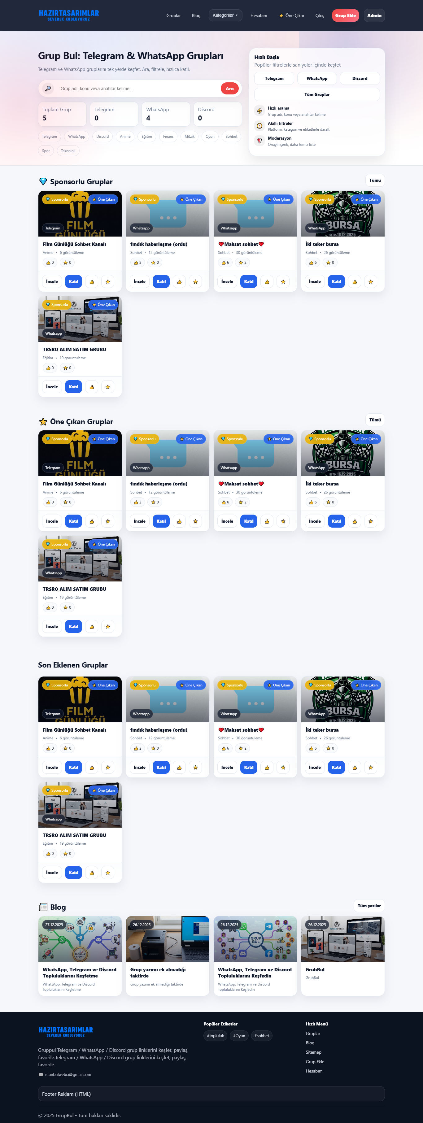 WhatsApp ve Discord Telegram, Grup Paylaşım Platformu Scripti